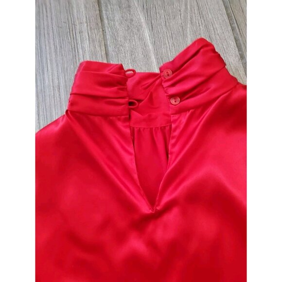 Sunny Leigh High Neck 100% Silk Sleeveless Red Blouse In Sz S - Picture 4 of 5